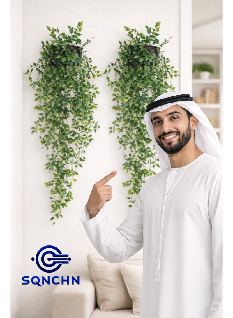 إس كيو إن سي إتش إن نباتات معلقة صناعية مع أصيص 2 قطعة، نباتات كرمة صناعية مزيفة للديكور الداخلي والخارجي، للشرفة والمنزل والمكتب - Image 1